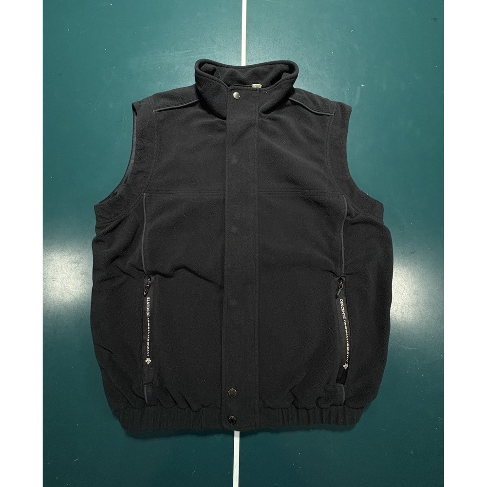 Descente Fleece Vest Men's Medium Full Zip Snap Black Cycling Hiking Outdoor